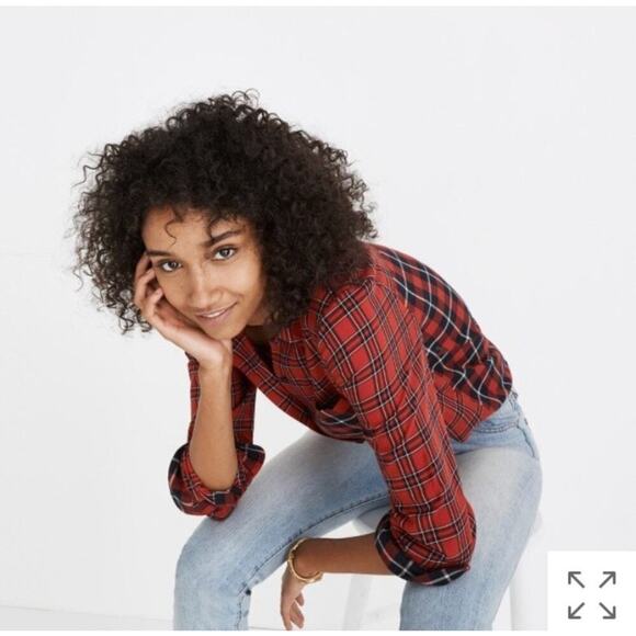 Madewell Size XS‎ Red Classic Ex-Boyfriend Shirt in Plaid Patchwork - Picture 1 of 13